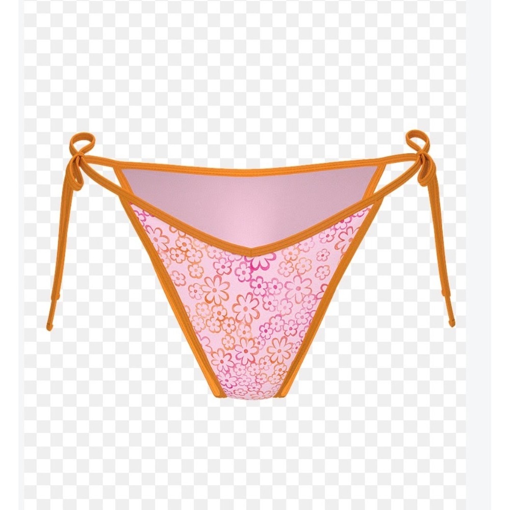 Frankies Bikinis Monty Bikini Bottom Neon Floral Pink Orange Side Tie Cheeky S